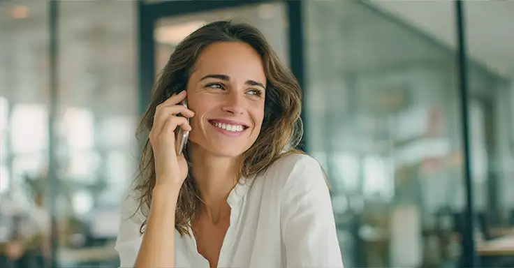 Lächelnde Frau telefoniert im Büro